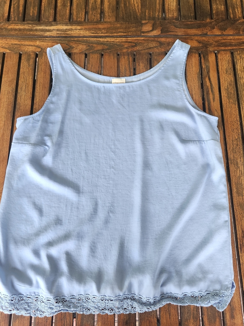Women's Chico's Light Blue Sleeveless Top Camisole Lace Trim Size 1/Medium